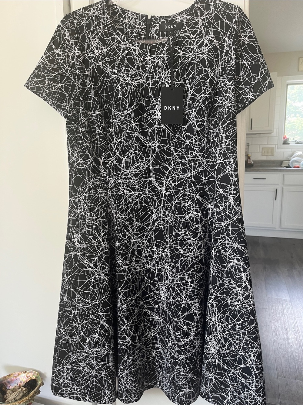DKNY Black Dress with White Abstract Scribble Print